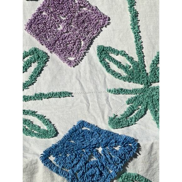Vtg Chenille Bedspread Coverlet Twin 72x86 Geometric Floral Cottage Farmhouse - Picture 6 of 11